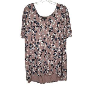 J Jill Wearever Collection Top Shirt Womens Size XL Pink Floral Short Sleeve